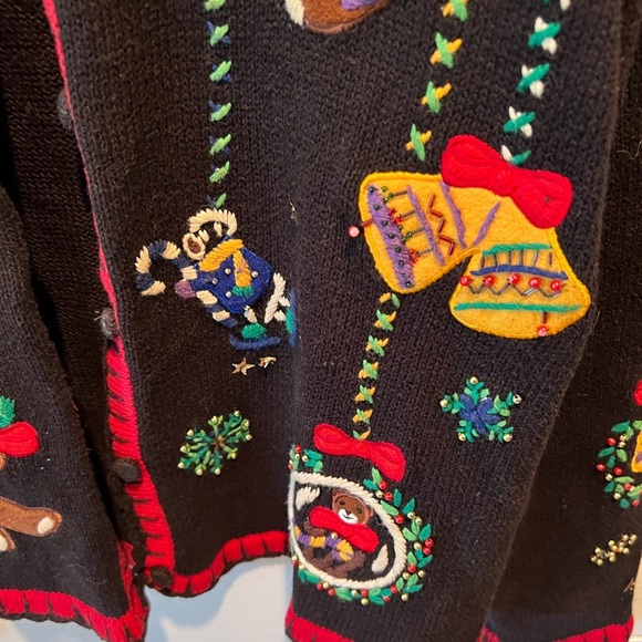 Designers Original Studio Black Cardigan with Festive Holiday embroidery size L - Picture 3 of 12
